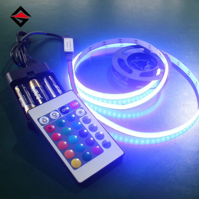 UV GGB COB LED स्ट्रिप USB 24-कुञ्जी रिमोट कन्ट्रोल र ब्याट्री बक्सको साथ